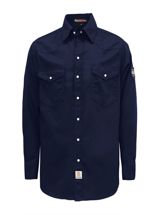 BOCOMAL FR Flame Resistant Shirts Fire Retardant Welding Shirts Snaps Fastener NFPA2112 7.5oz Navy Men's Welder Shirt - Image 1